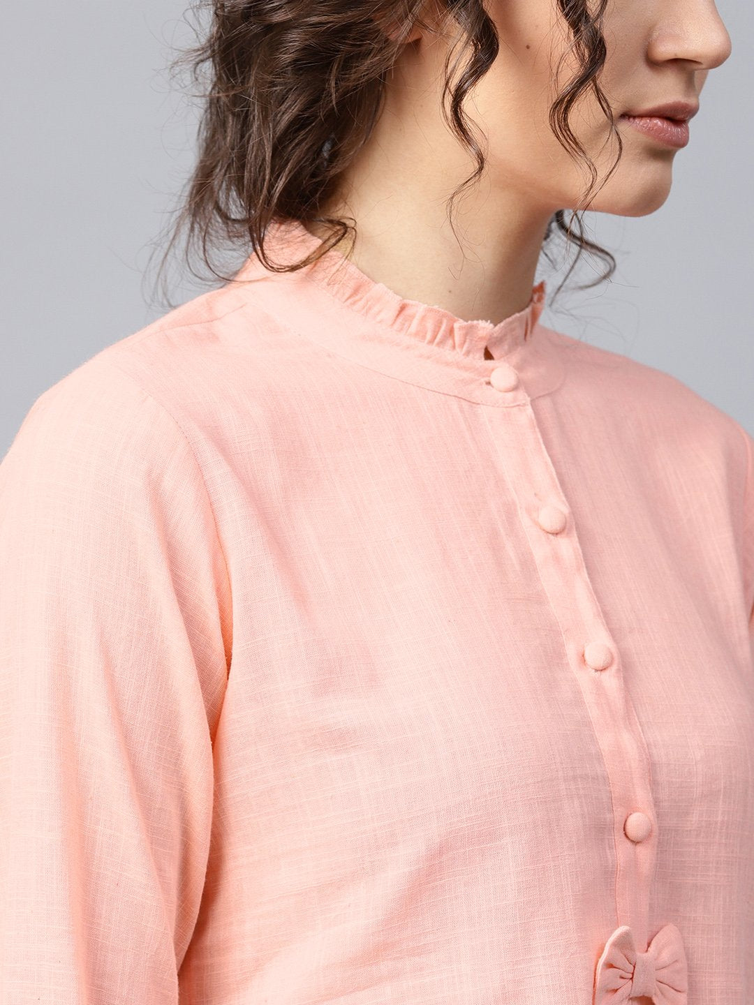 Women's Pink Full Sleeve Cotton Slub A-Line Tunic - Nayo Clothing