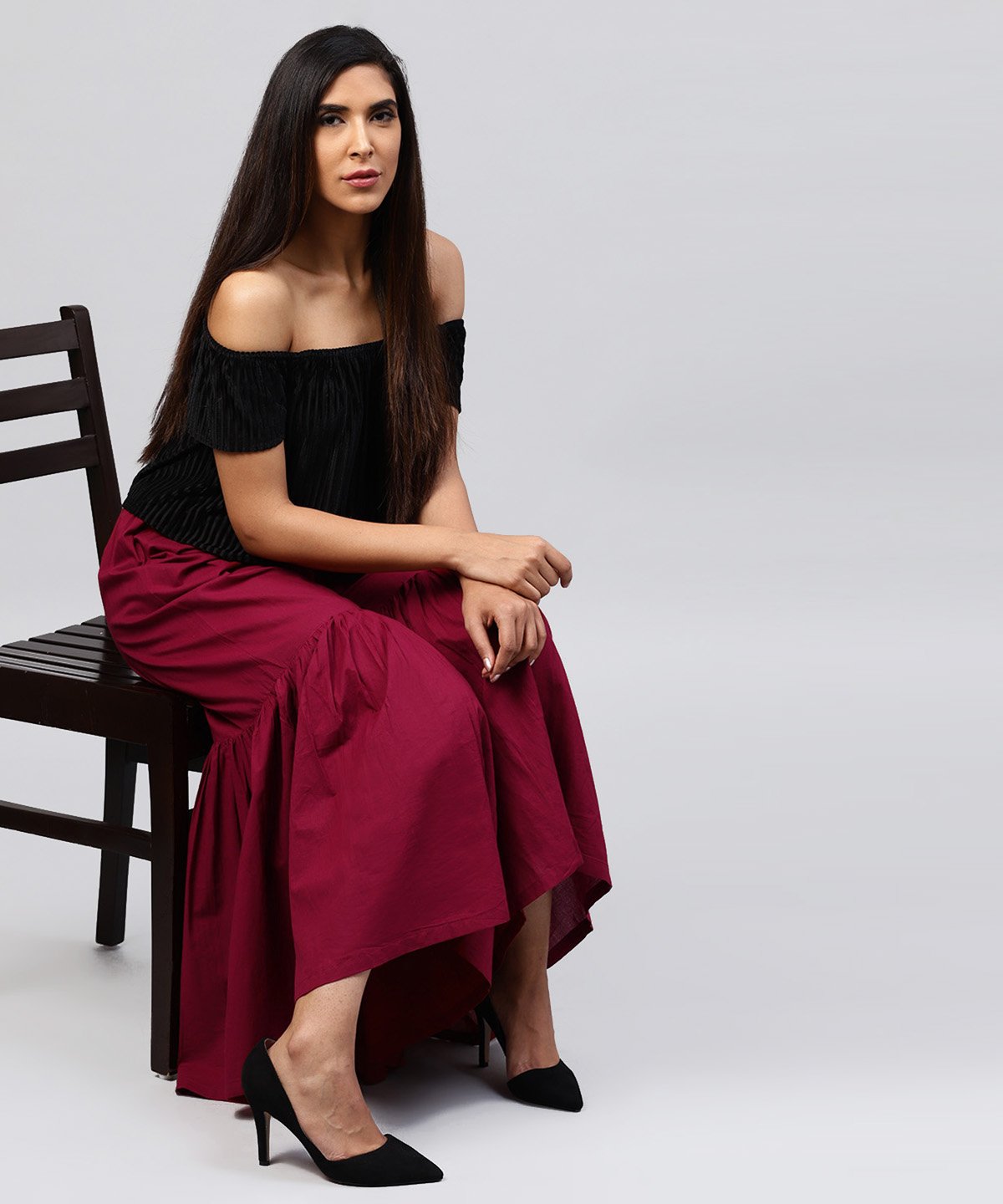 Women's Solid Maroon Cotton Ankle Length Sharara - Nayo Clothing