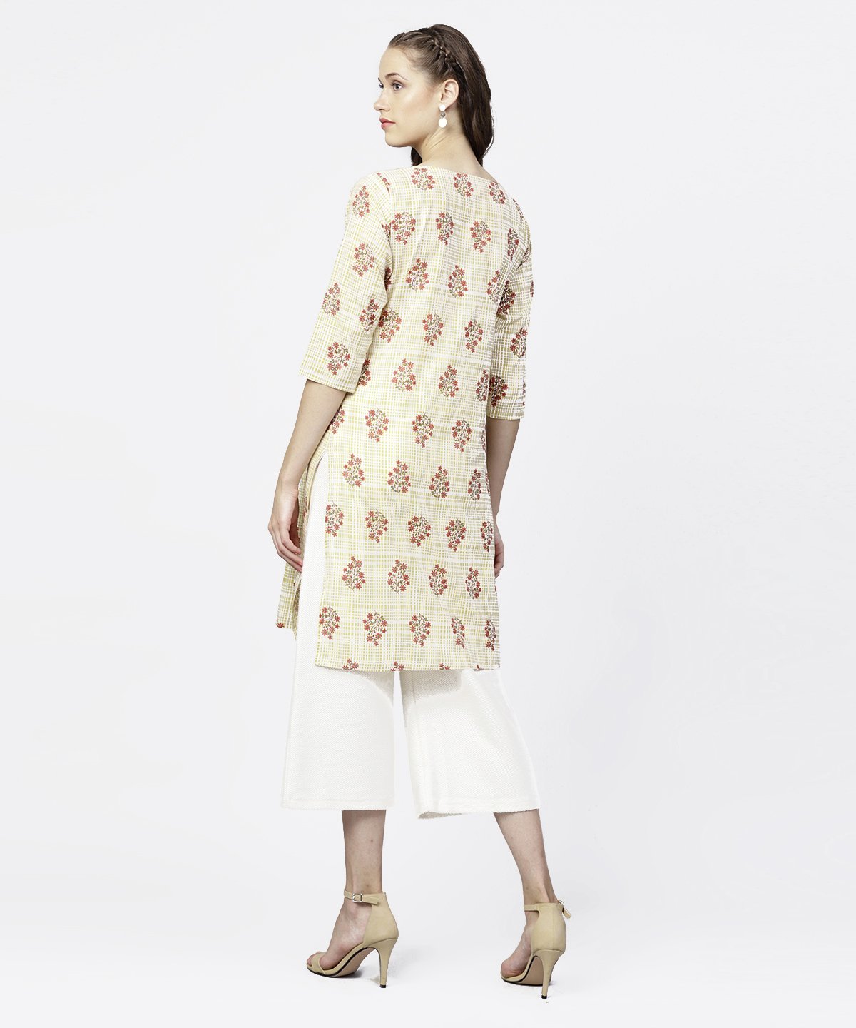 Women's Off White Printed 3/4Th Sleeve Tunic - Nayo Clothing