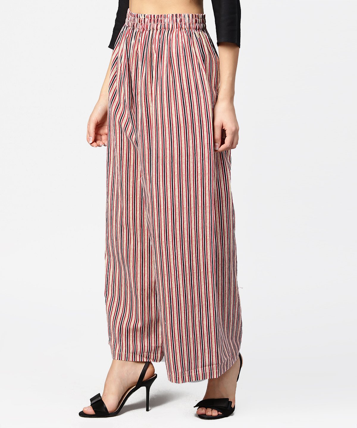 Women's Blue Striped Printed Ankle Length Cotton Regular Fit Palazzo - Nayo Clothing