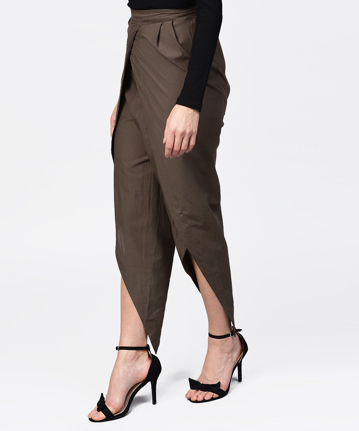 Women's Solid Black Ankle Length Cotton Tulip Pant - Nayo Clothing