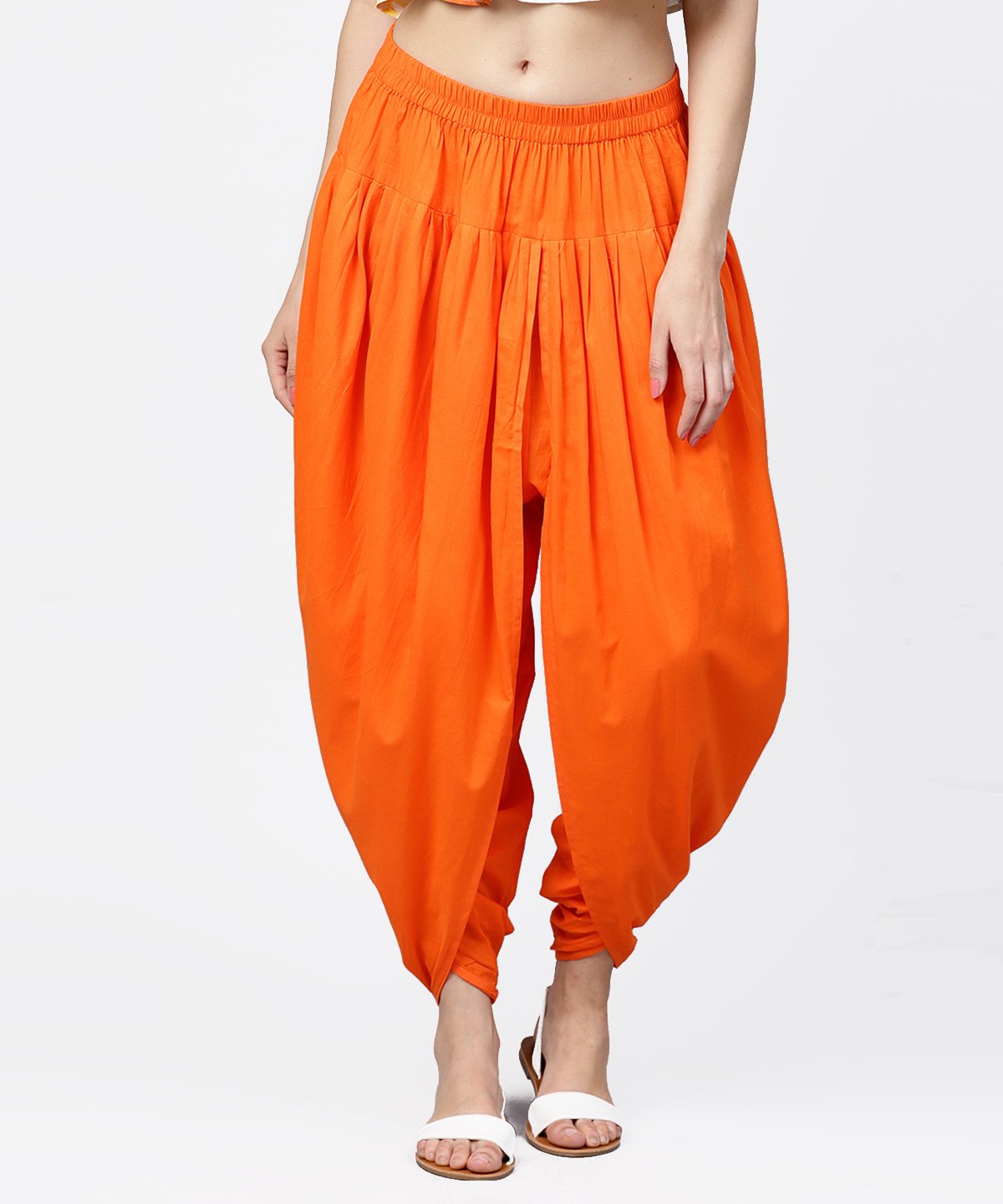 Women's Solid Orange Ankle Length Cotton Dhoti Pant - Nayo Clothing