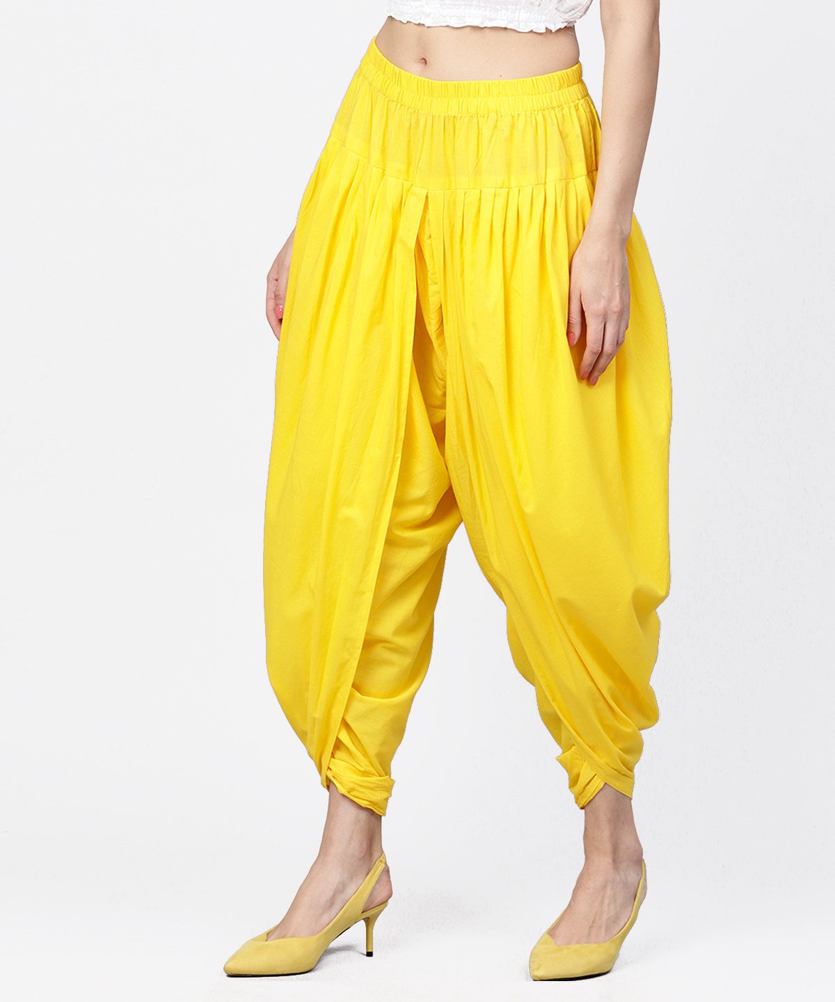 Women's Solid Yellow Ankle Length Cotton Dhoti Pant - Nayo Clothing