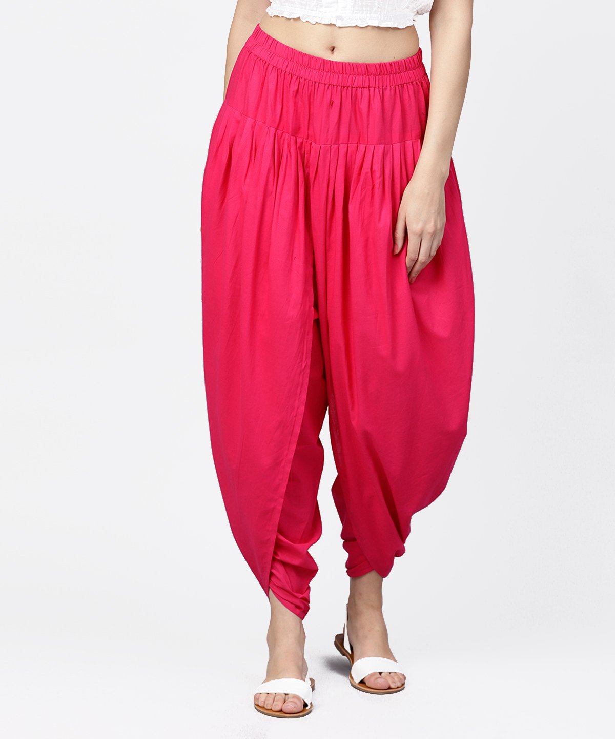 Women's Solid Rani Pink Ankle Length Cotton Dhoti Pant - Nayo Clothing