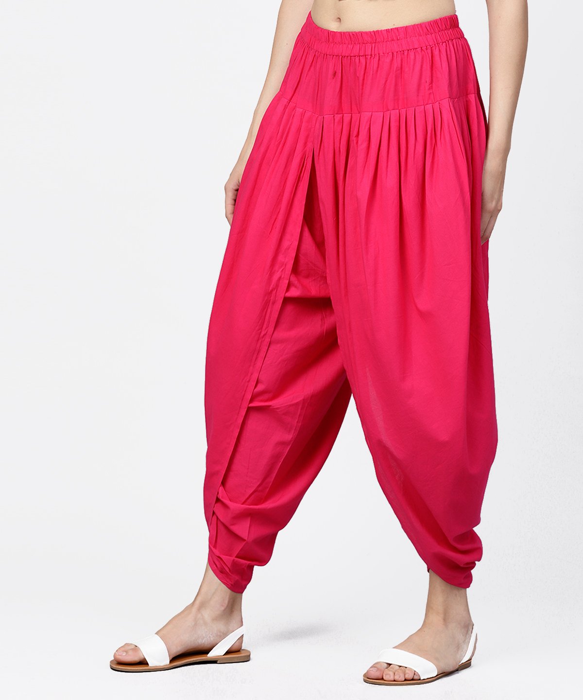 Women's Solid Rani Pink Ankle Length Cotton Dhoti Pant - Nayo Clothing
