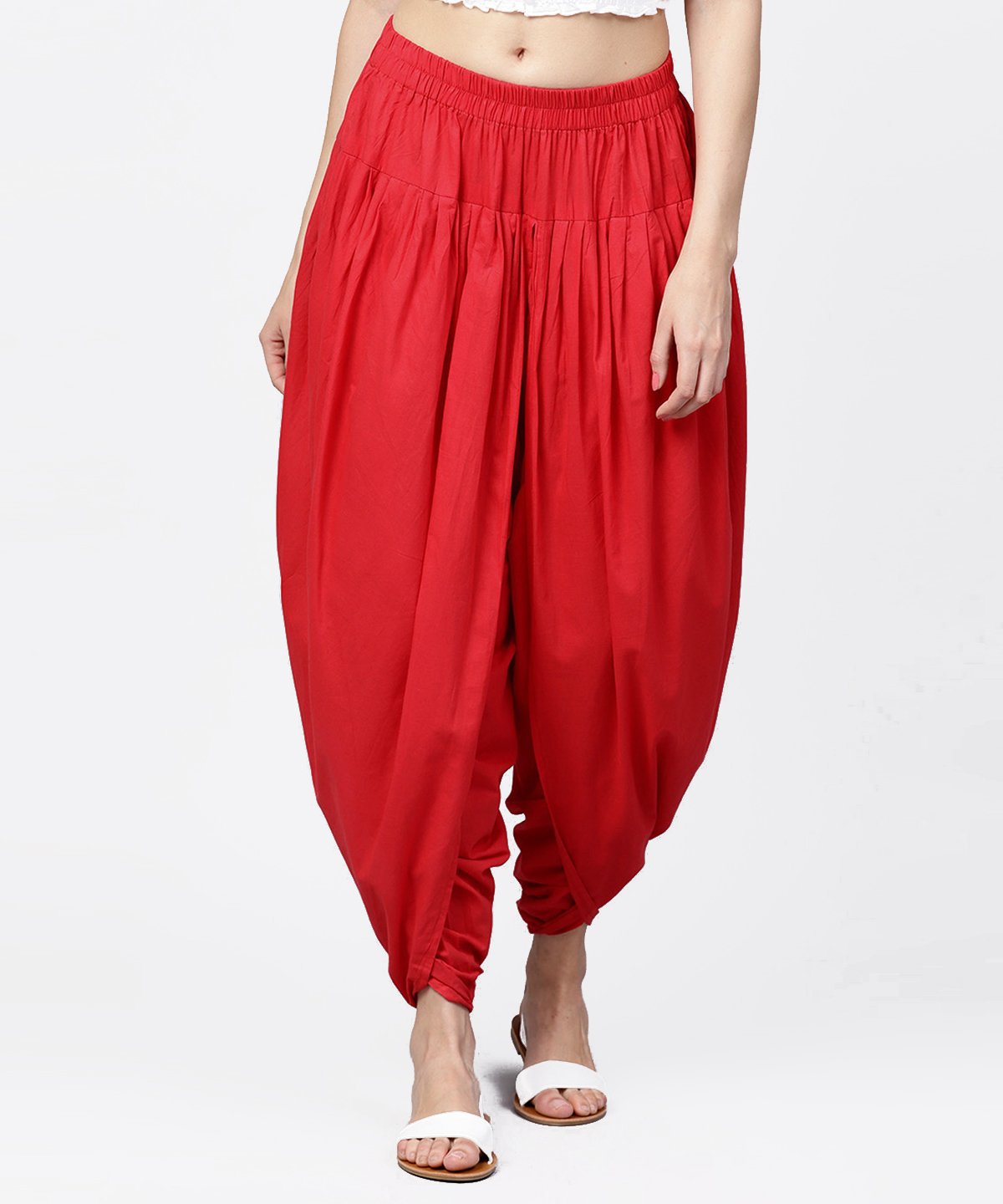 Women's Solid Crimson Red Ankle Length Cotton Dhoti Pant - Nayo Clothing
