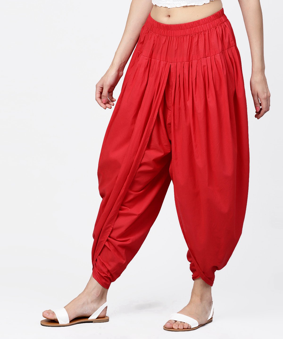 Women's Solid Crimson Red Ankle Length Cotton Dhoti Pant - Nayo Clothing