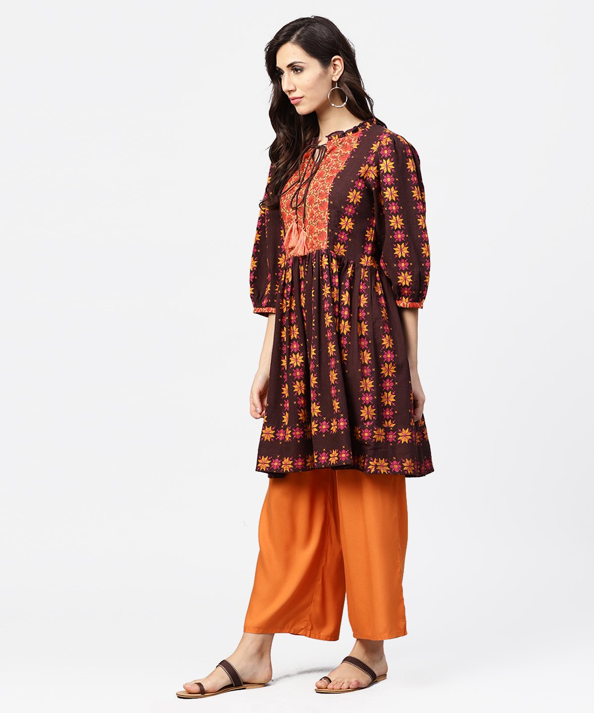 Women's Printed 3/4Th Sleeve Cotton A-Line Tunic - Nayo Clothing
