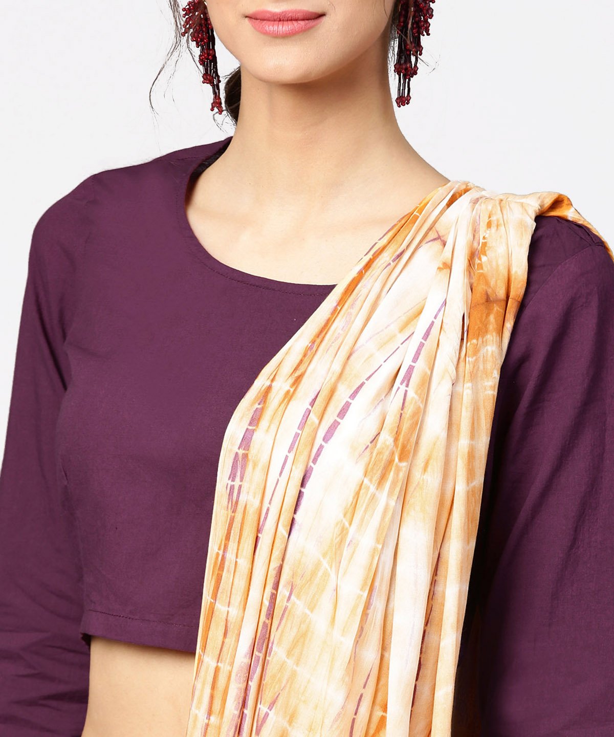 Women's Pink Printed Palazzo Saree With 3/4Th Sleeve Round Neck Blouse - Nayo Clothing