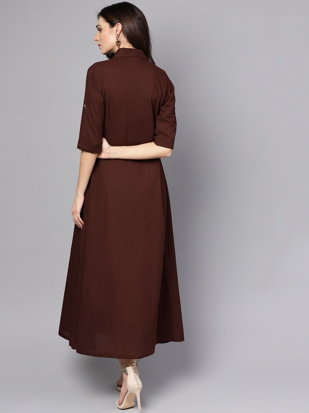 Buy Women's Solid Chocolate Brown Maxi Dress with Shirt Collar & 3/4 sleeves - Nayo Clothing | Trendia. XXL | Trendia Global Buy Women's Solid Chocolate Brown Maxi Dress with Shirt Collar & 3/4 sleeves - Nayo Clothing | Trendia. XXL | Trendia Global