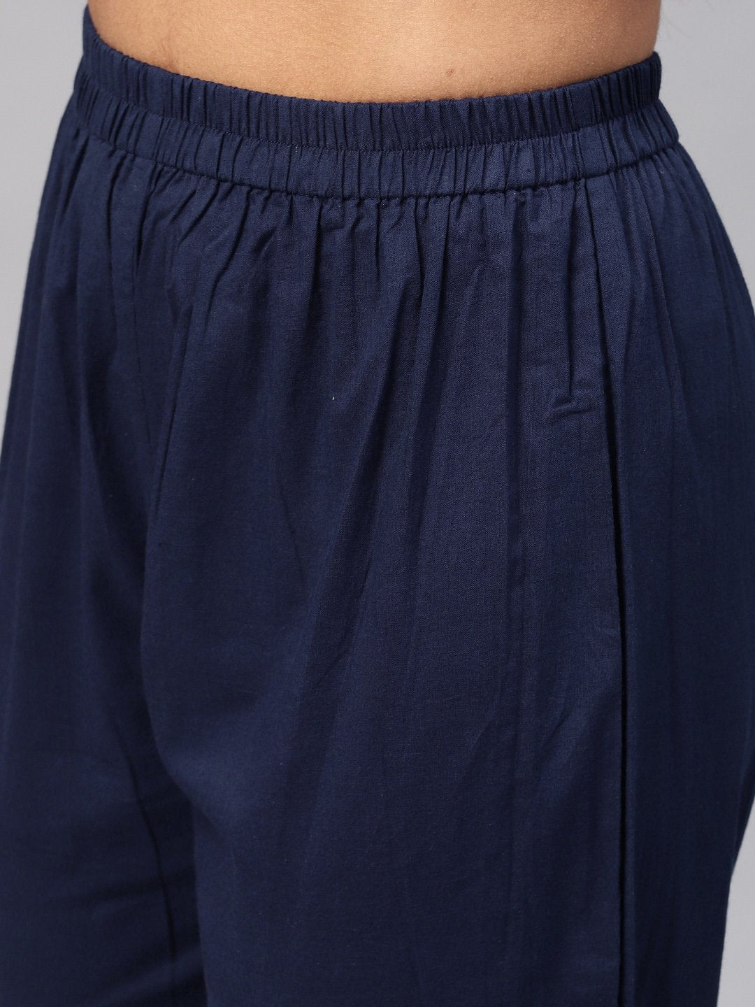 Women's Solid Navy Blue Kurta Set With Pants & printed Dupatta - Nayo Clothing