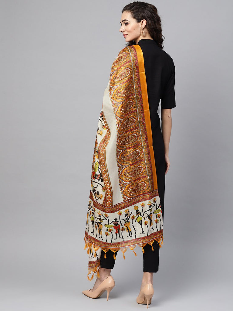 Women's Solid Black Kurta Set with Pants & Bhagalpuri Multi Colored Dupatta