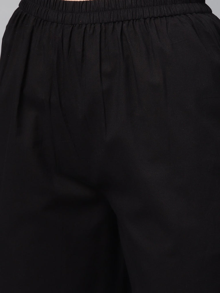 Women's Solid Black Kurta Set with Pants & Bhagalpuri Multi Colored Dupatta