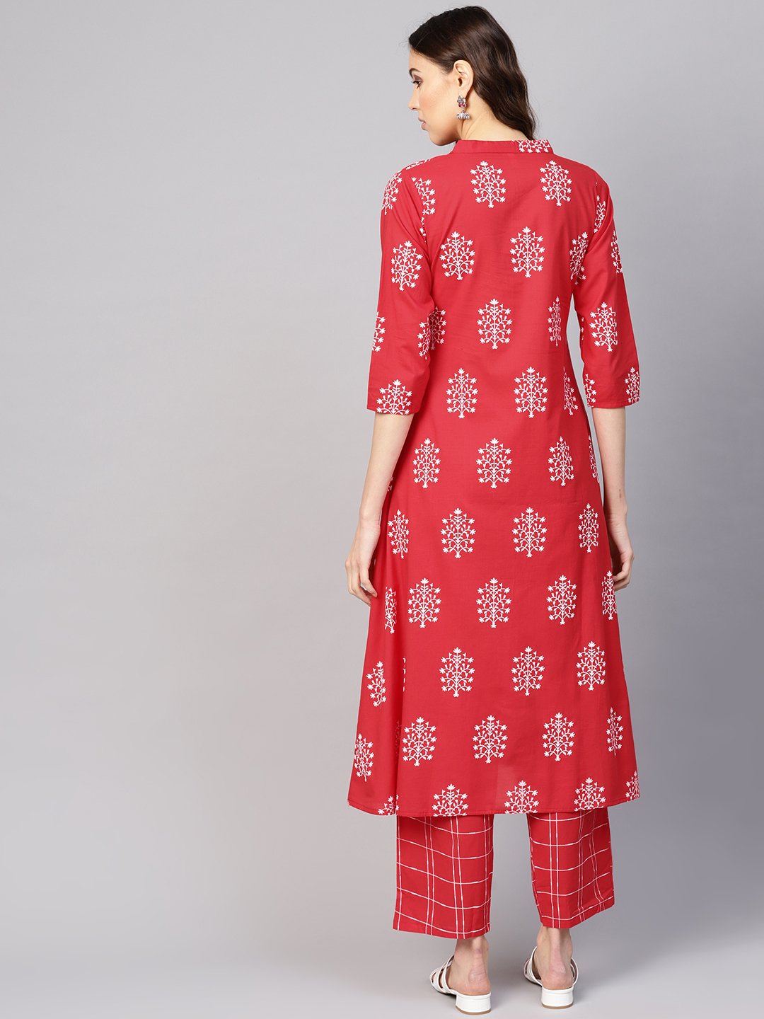 Women's Red & White Printed Kurta With Trousers - Nayo Clothing