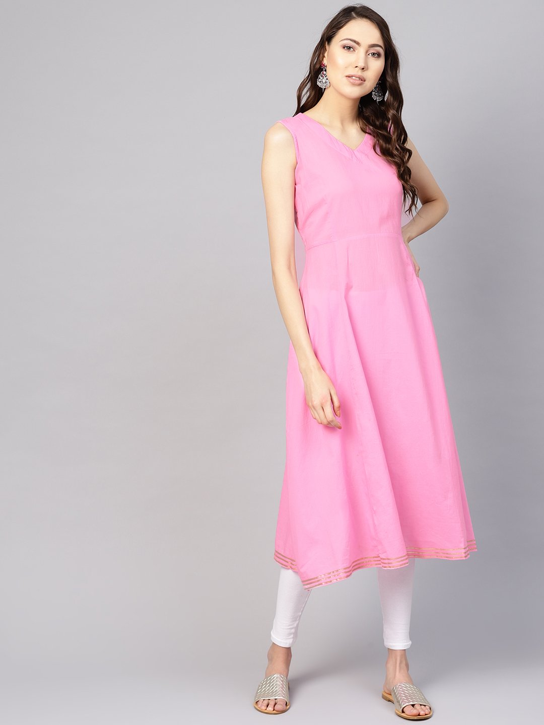 Women's Pink Solid A-Line Kurta - Nayo Clothing