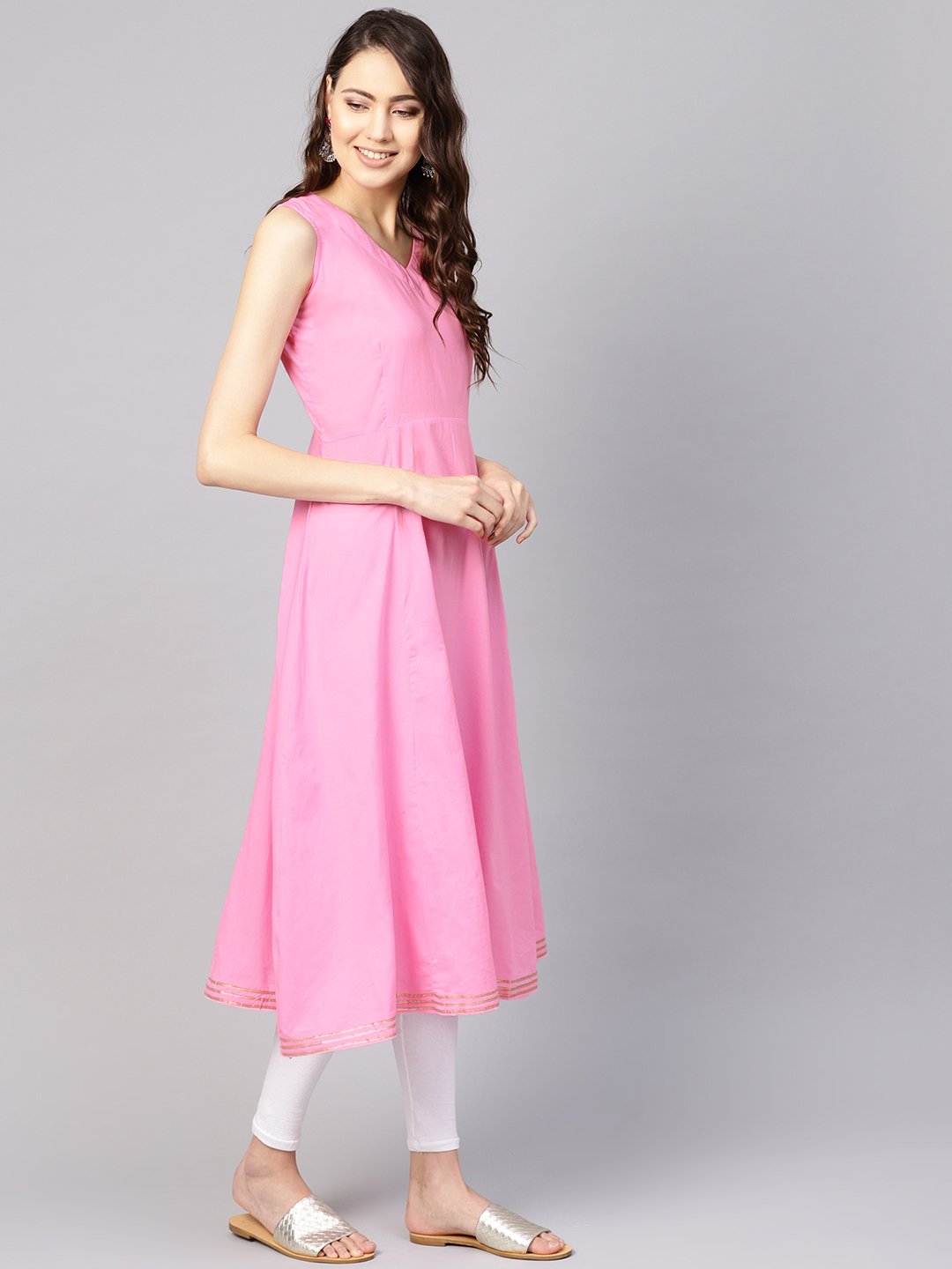 Women's Pink Solid A-Line Kurta - Nayo Clothing