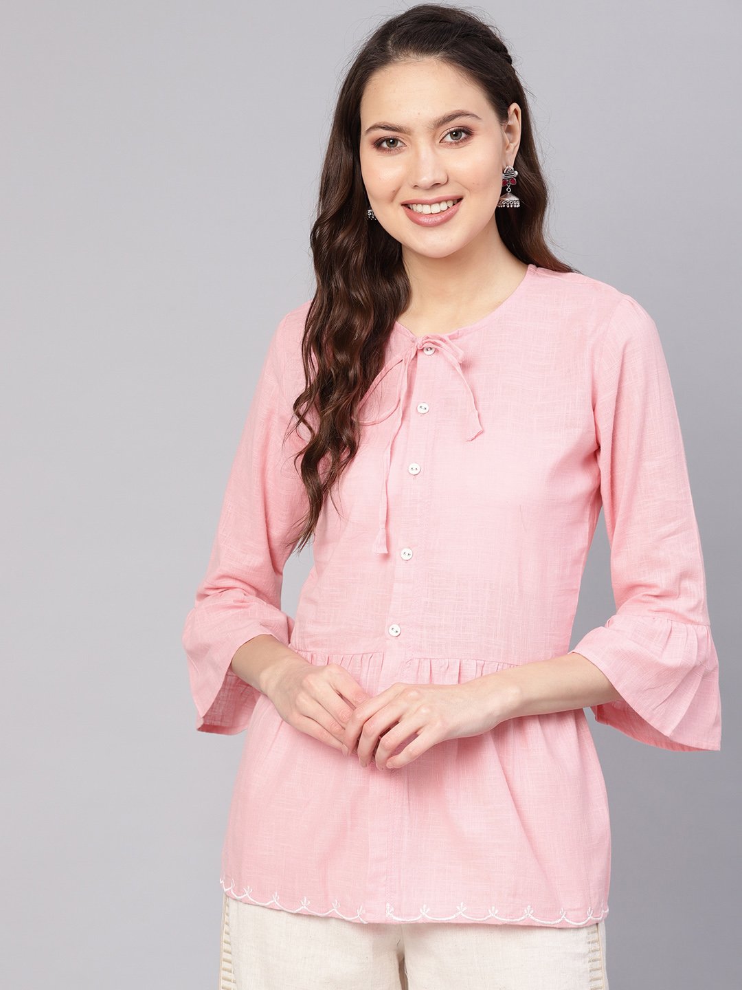 Women's Pink Solid A-Line Tunic - Nayo Clothing