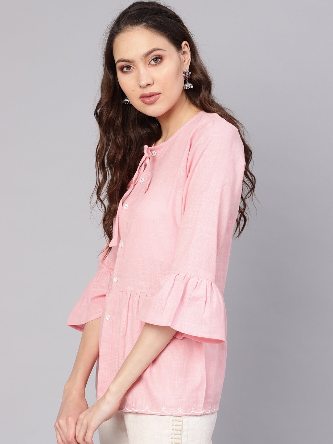 Women's Pink Solid A-Line Tunic - Nayo Clothing