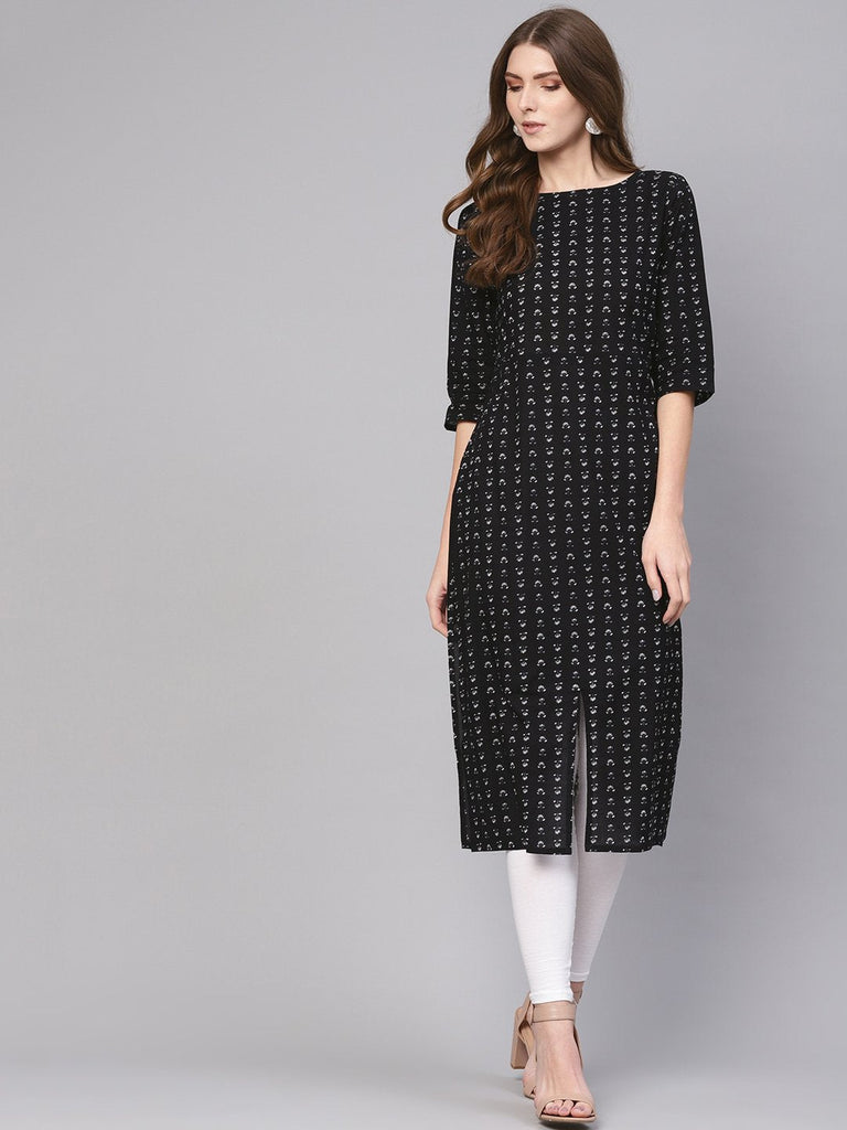 Women's Black & White Printed Straight Kurta