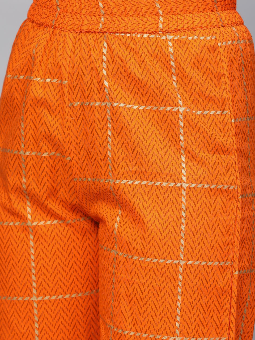 Women's Nayo Mustard Three-Quarter Sleeves Printed Straight Pure Cotton Kurta With Trouser Set - Nayo Clothing