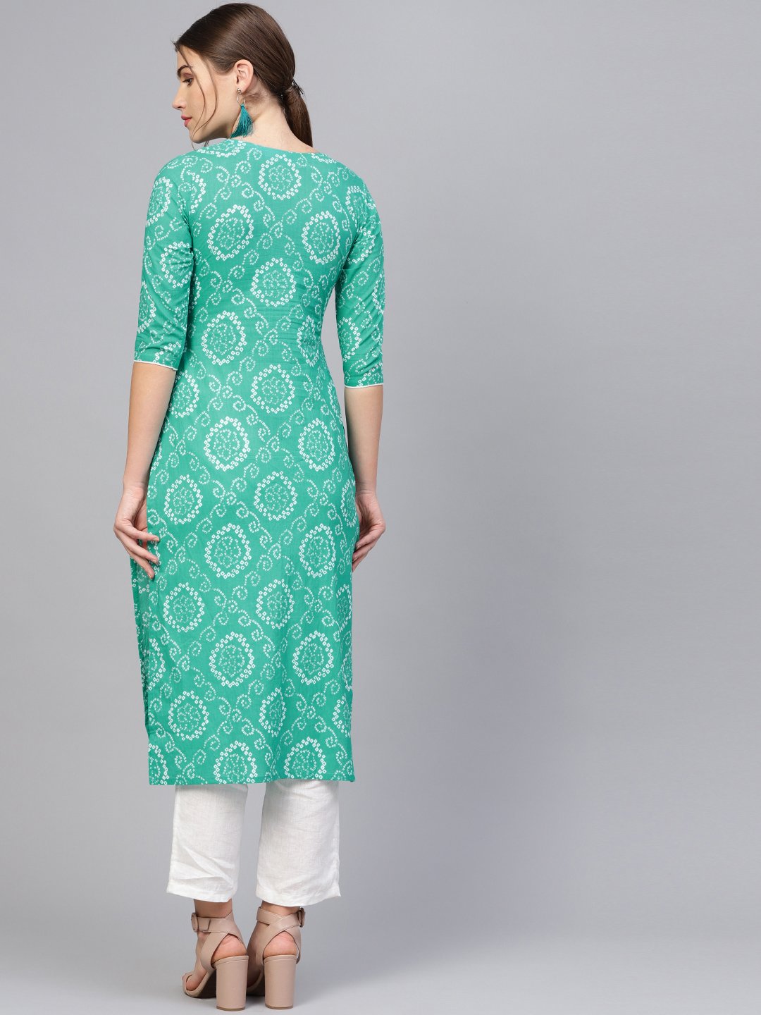 Women's Green & White Printed Straight Kurta - Nayo Clothing