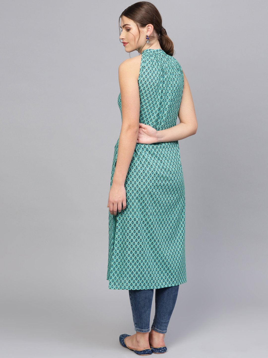 Women's Green & Blue Printed Straight Kurta - Nayo Clothing