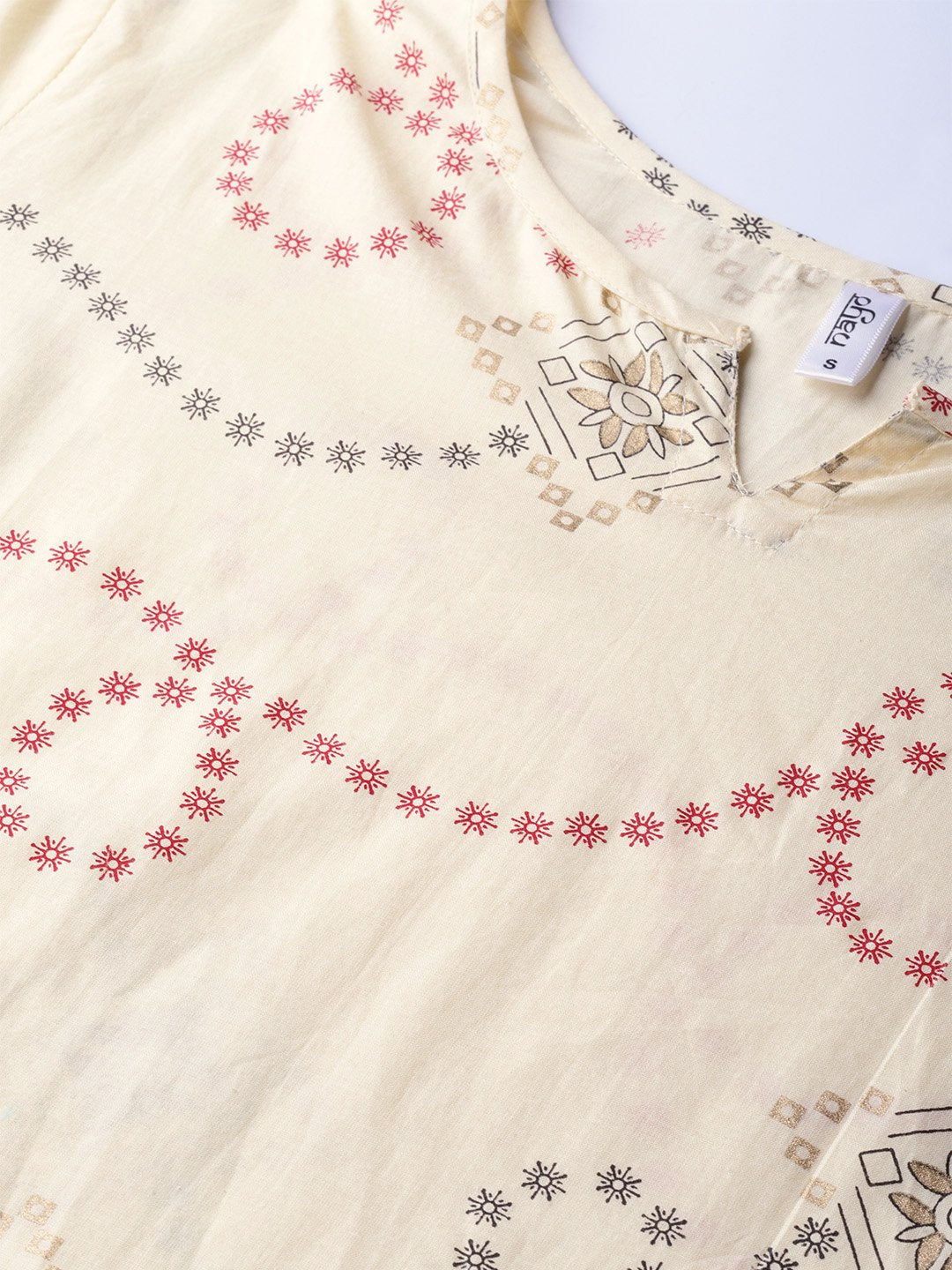 Women's Cream-Coloured & Red Printed Kurta With Trousers - Nayo Clothing
