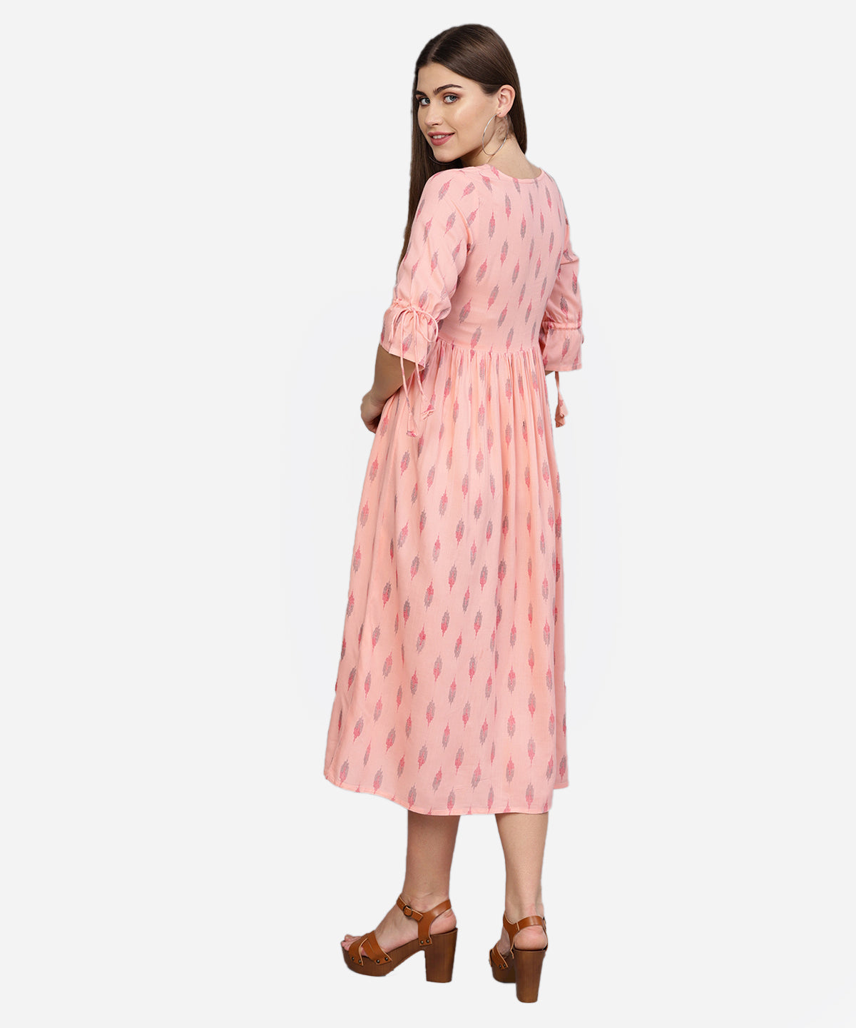 Women's Peach-Coloured Printed A-Line  Dress - Nayo Clothing