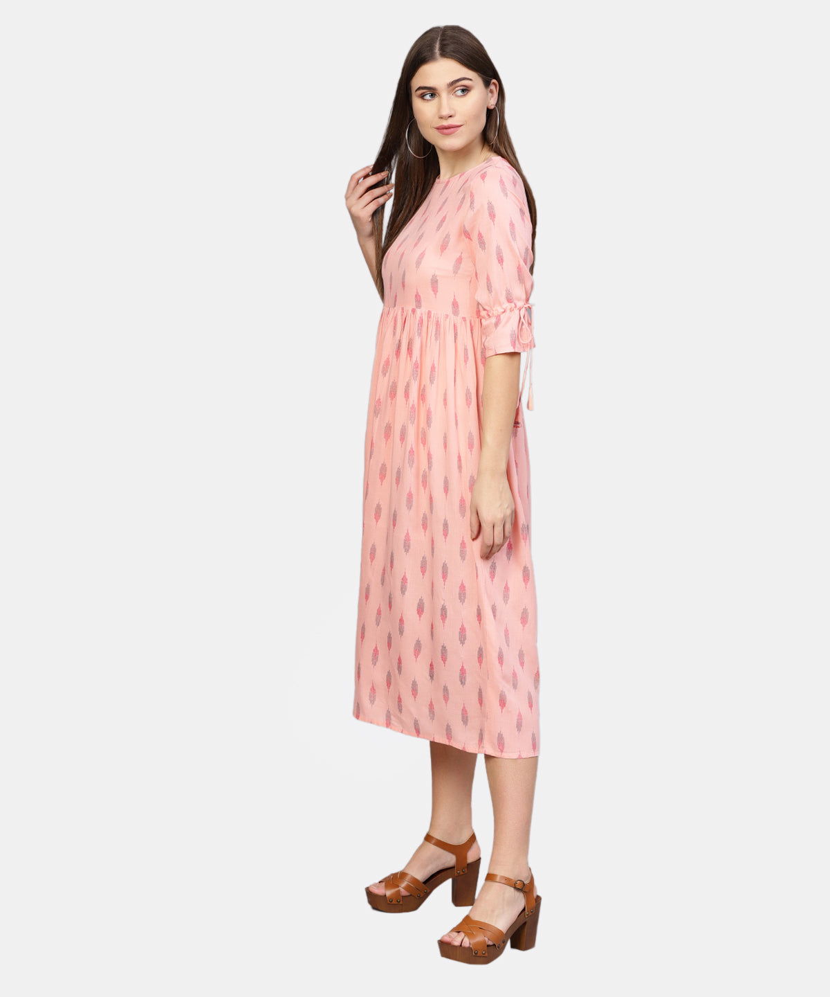 Women's Peach-Coloured Printed A-Line  Dress - Nayo Clothing