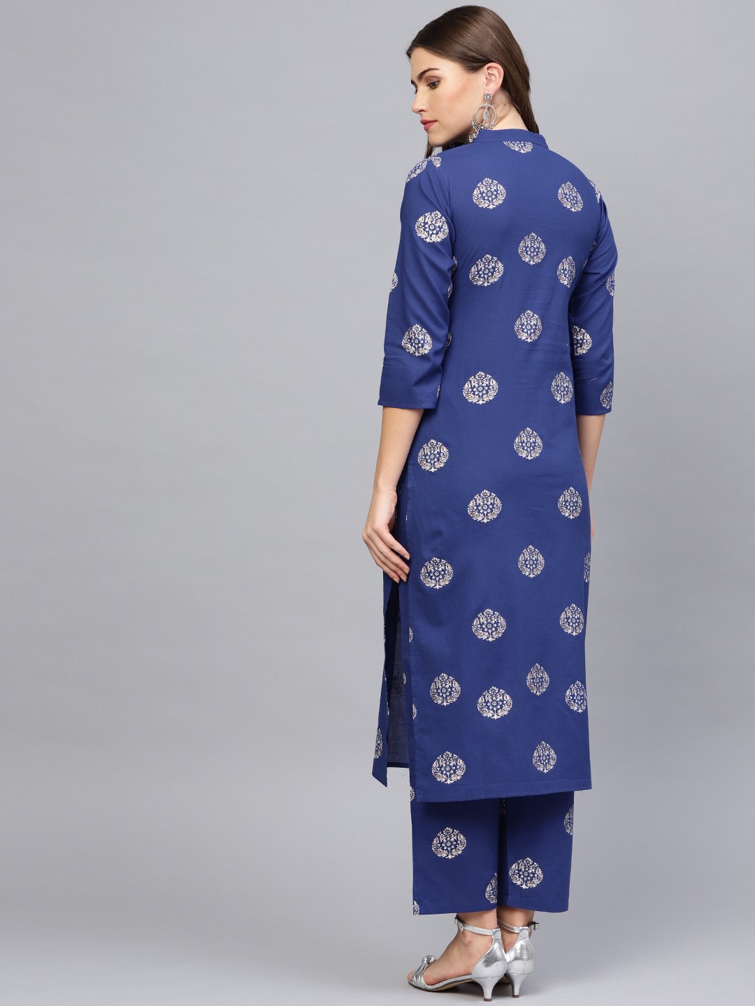 Women's Blue & Golden Printed Kurta With Palazzos - Nayo Clothing