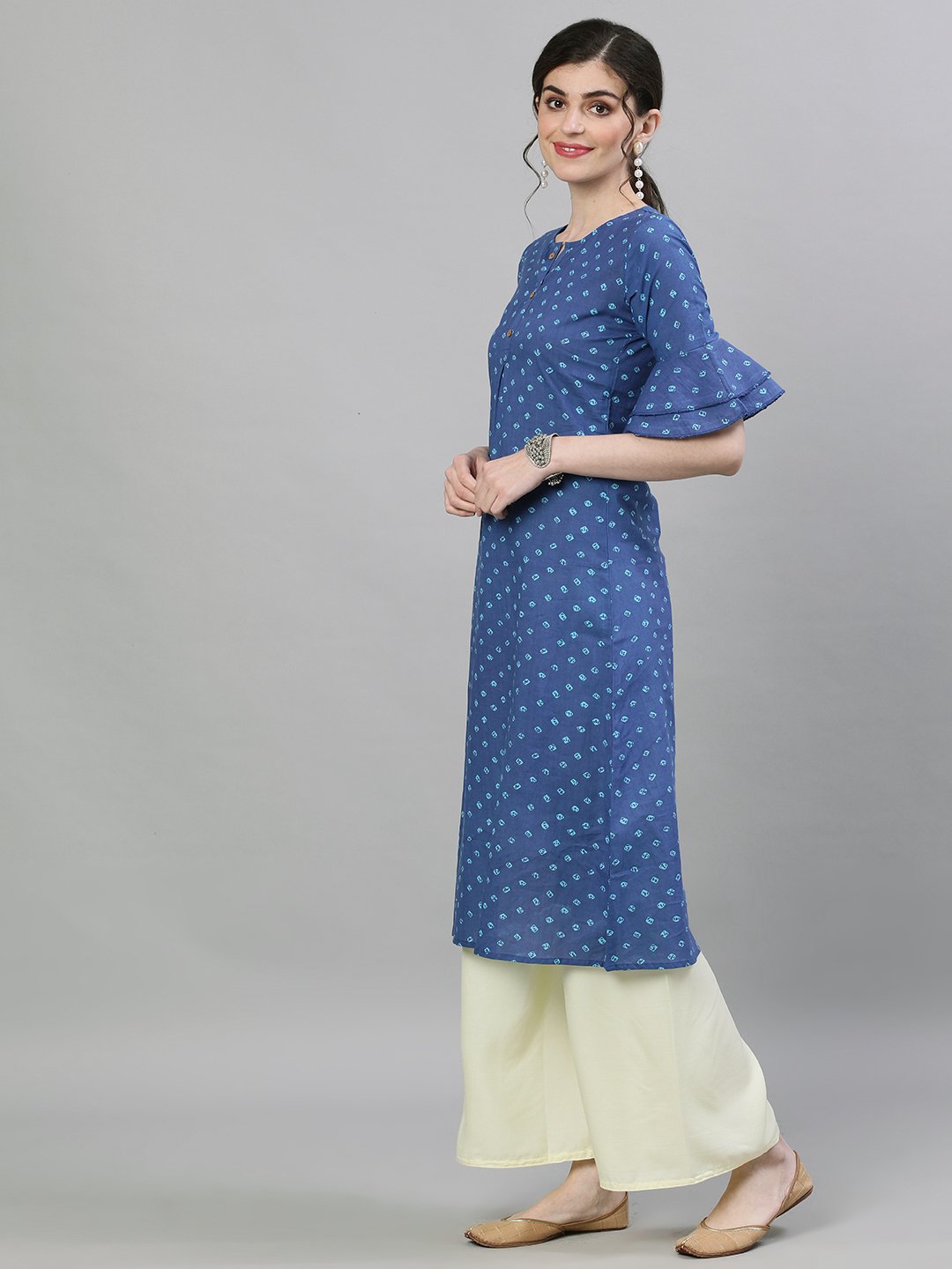 Women's Blue Printed A-Line Kurta - Nayo Clothing