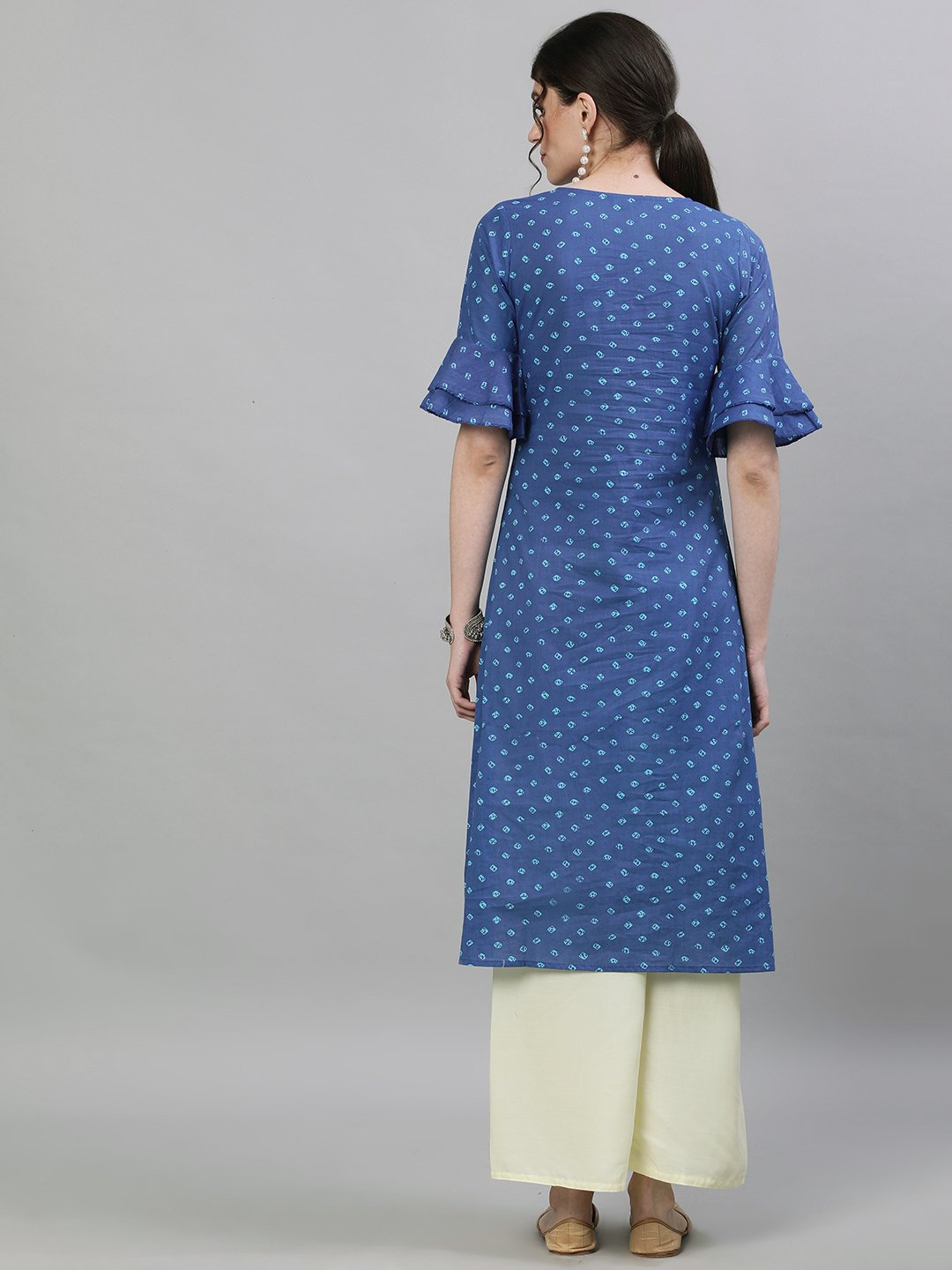 Women's Blue Printed A-Line Kurta - Nayo Clothing