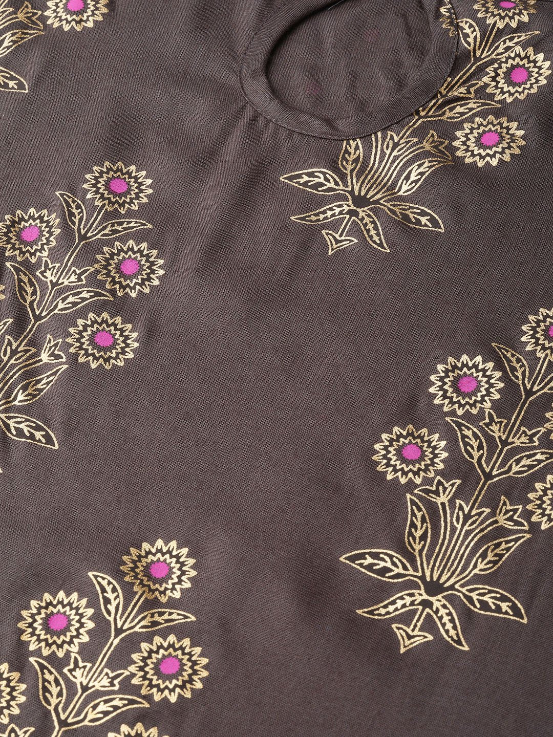 Women's Grey Gold Printed Kurta Set With Skirt - Nayo Clothing
