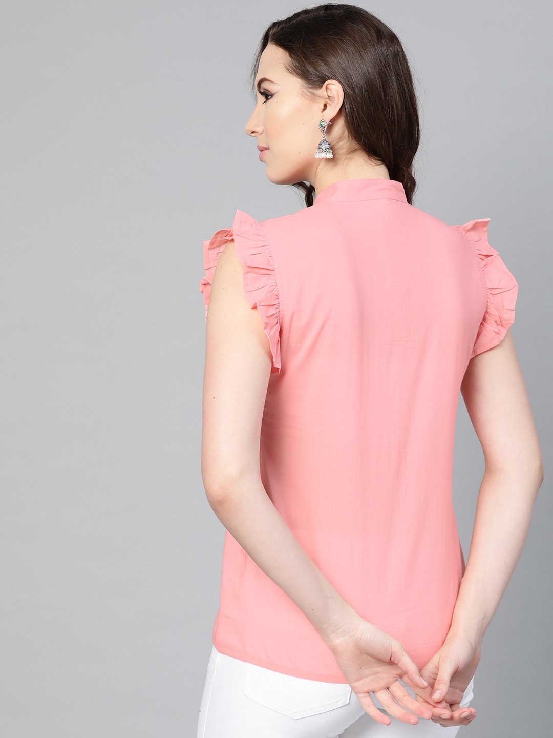 Women's Solid pastel pink top with detailed sleeves - Nayo Clothing