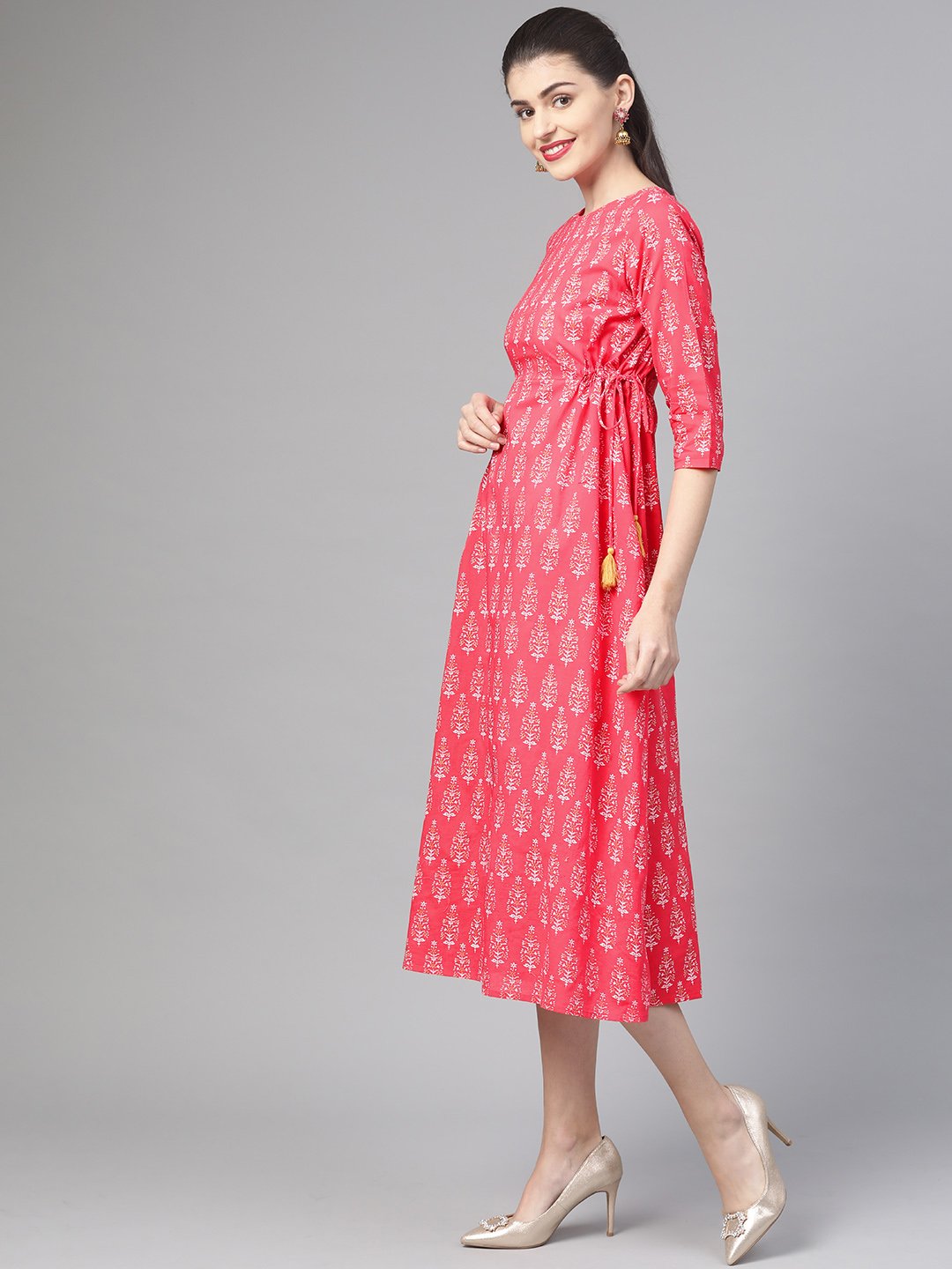 Women's Nayo Pink & Gold Ethnic Motifs Printed Maxi Dress - Nayo Clothing