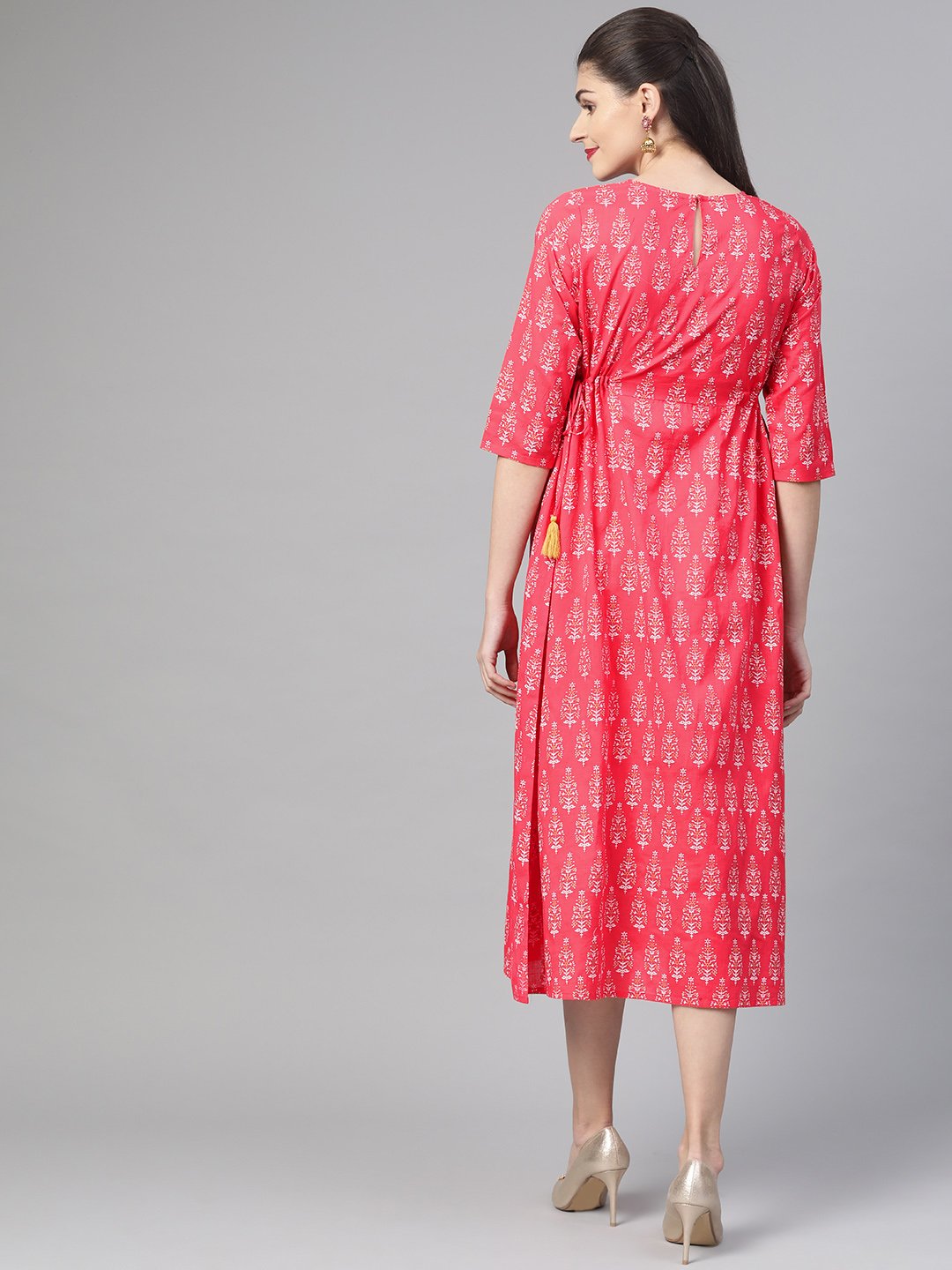 Women's Nayo Pink & Gold Ethnic Motifs Printed Maxi Dress - Nayo Clothing