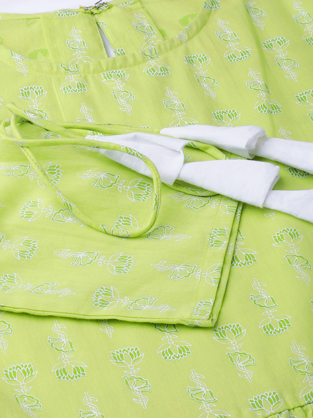 Women's Nayo Lime Green & White Ethnic Motifs Printed Maxi Dress - Nayo Clothing