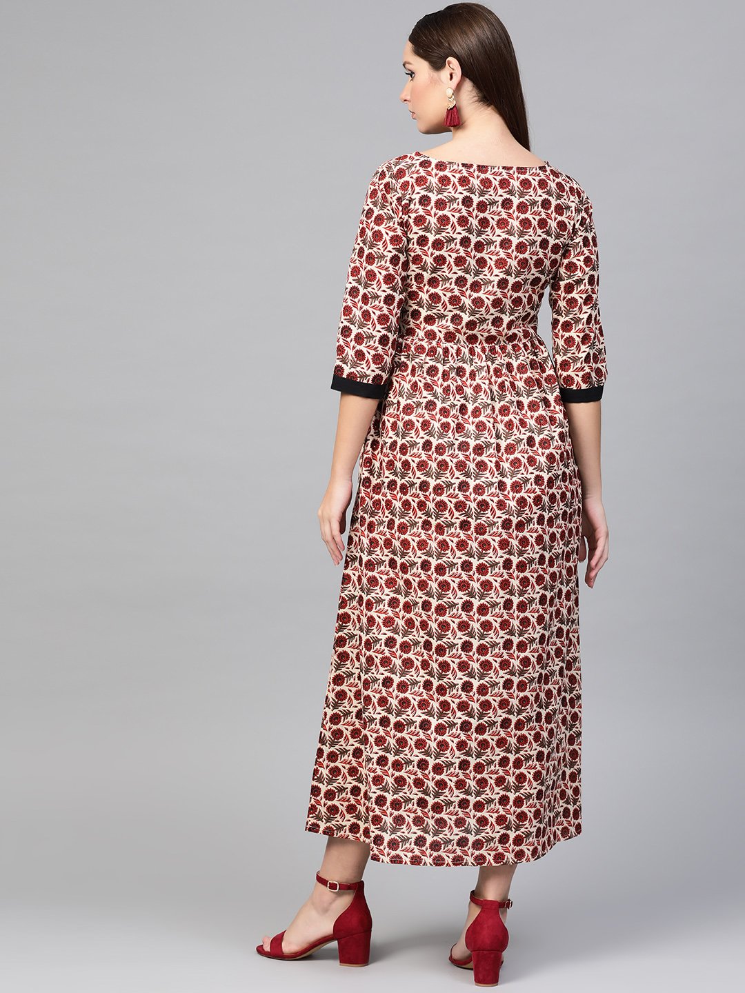 Women's Nayo Cream & Brown Floral Printed Maxi Dress - Nayo Clothing