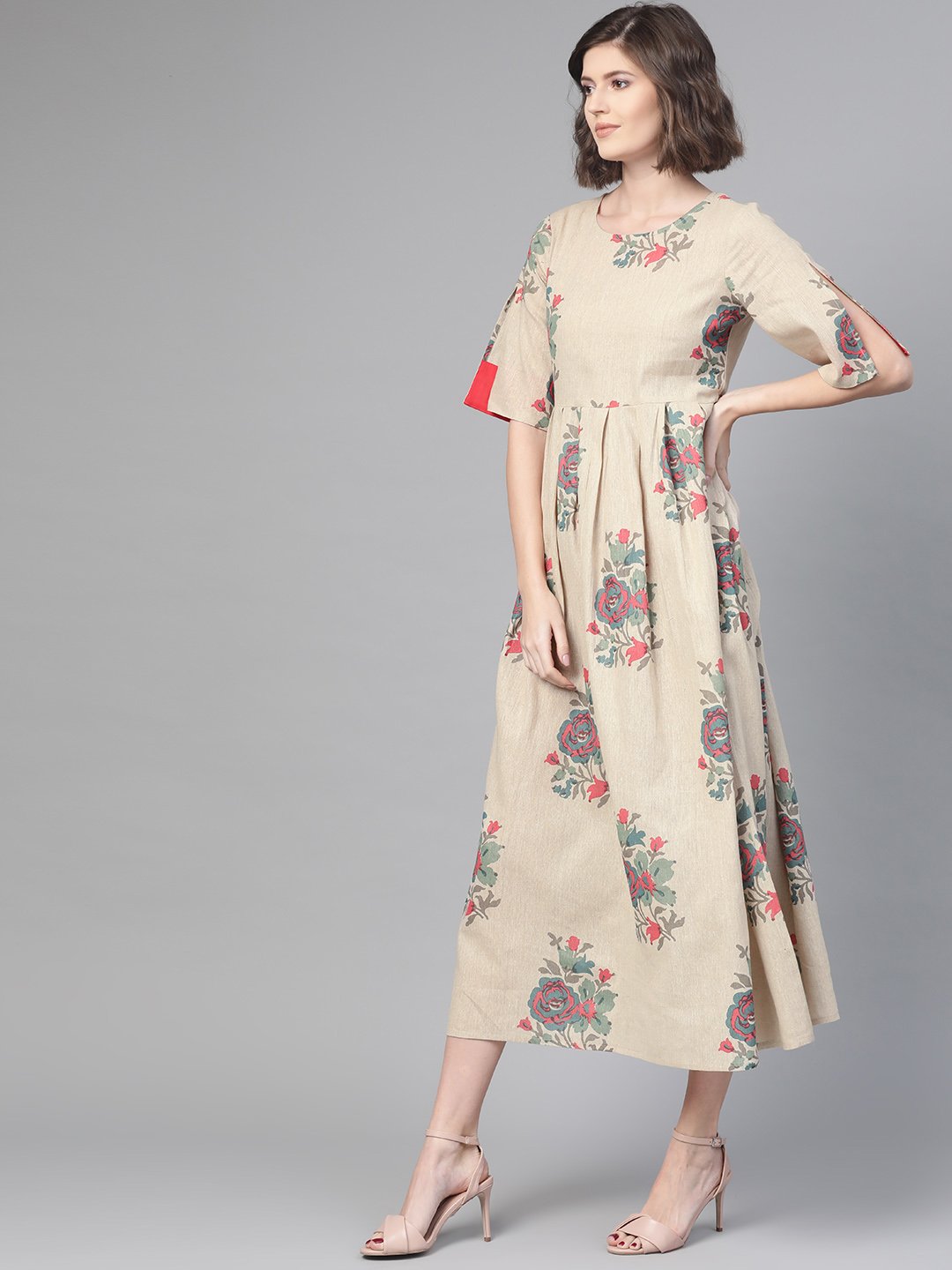 Women's Nayo Cream & Coral Floral Printed Maxi Dress - Nayo Clothing