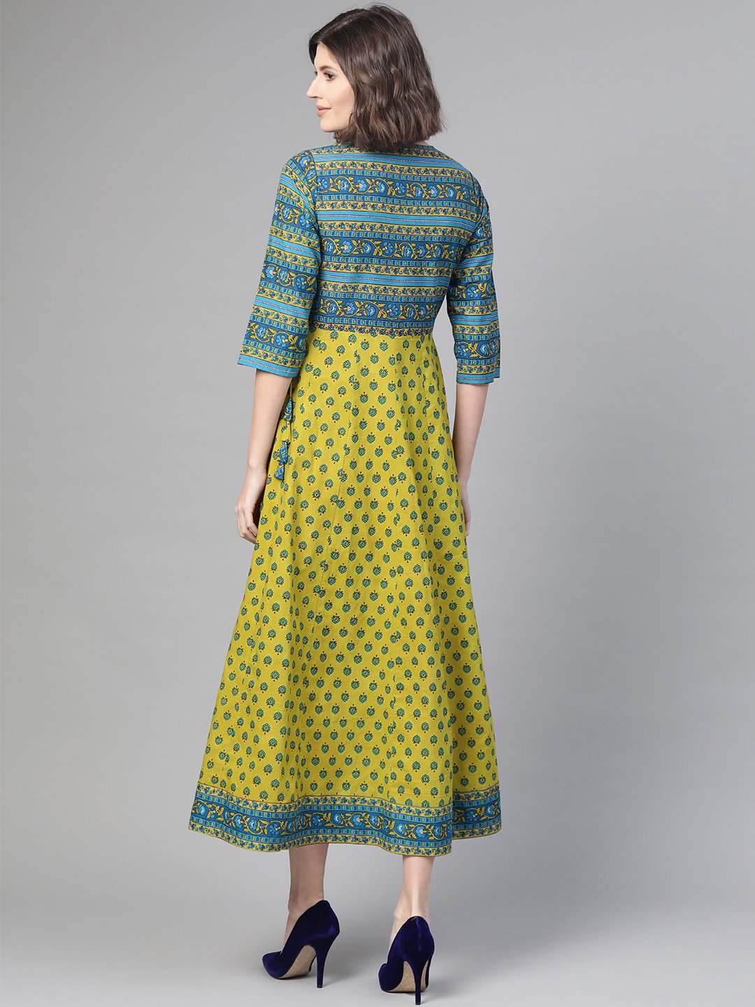 Women's Nayo Green & Blue Ethnic Motifs Printed Maxi Dress - Nayo Clothing