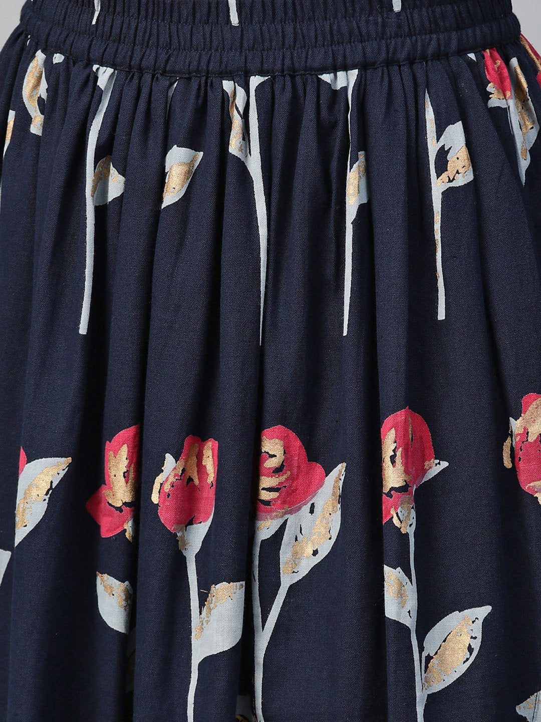 Women's Nayo Maroon & Navy Blue Straight Floral Printed Kurta And Skirt Set - Nayo Clothing