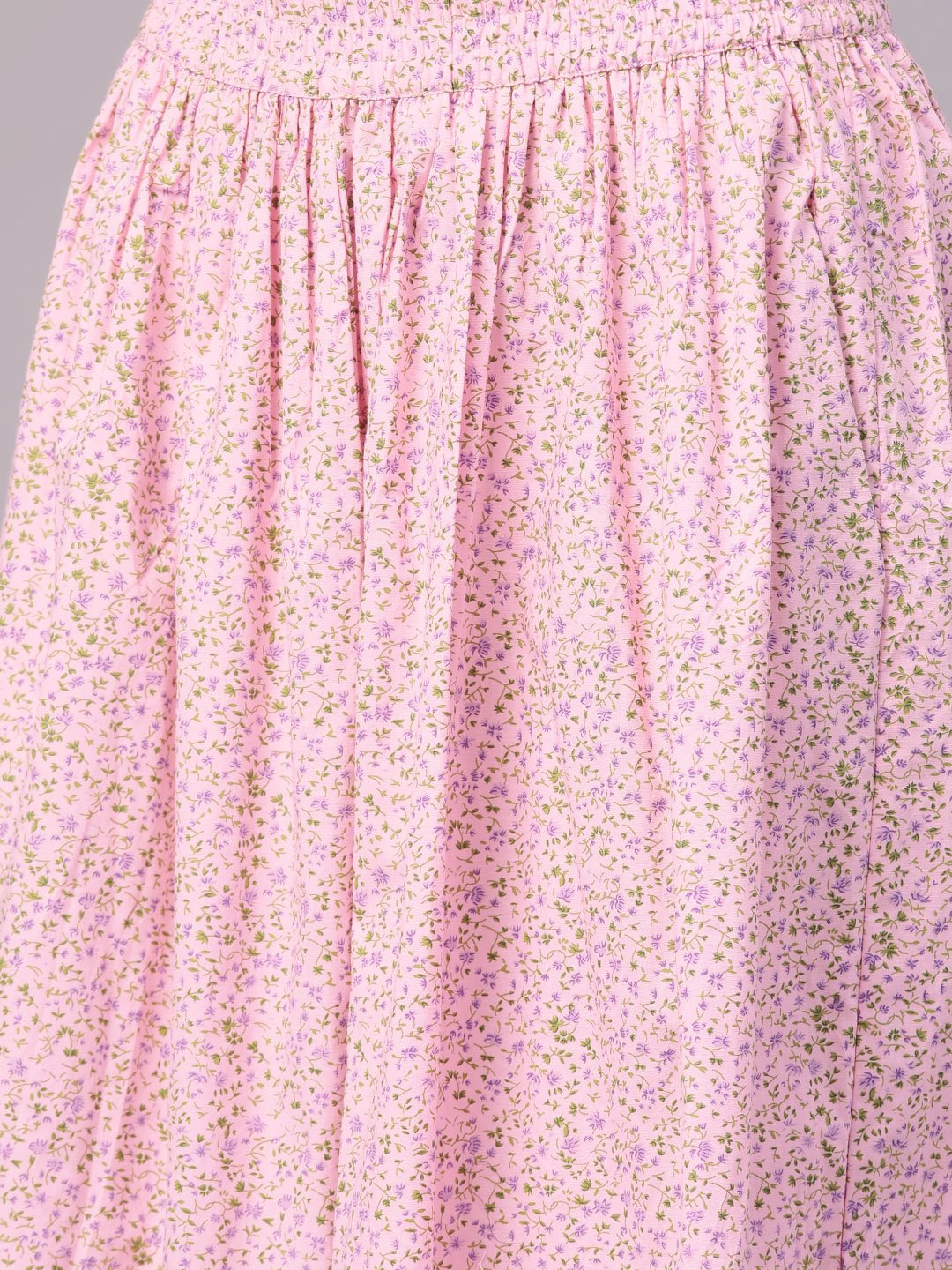 Women's Nayo Pink & Green Straight Floral Printed Kurta And Skirt Set - Nayo Clothing