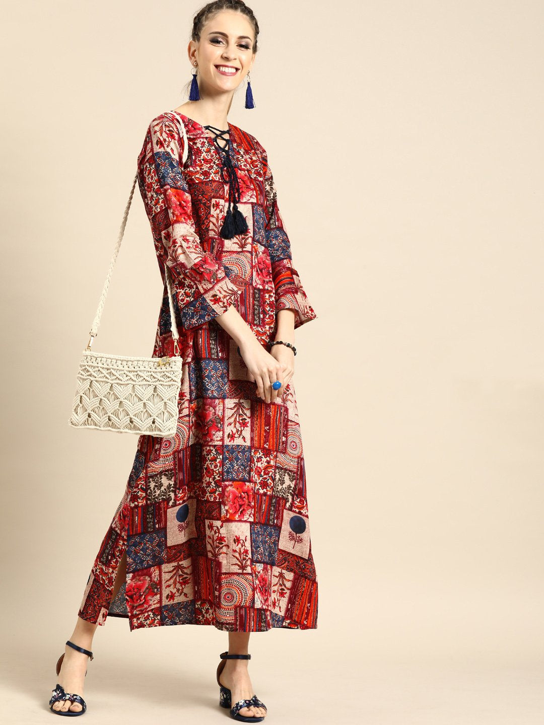 Women's Nayo Multi Floral Printed V-Neck A-Line Dress - Nayo Clothing