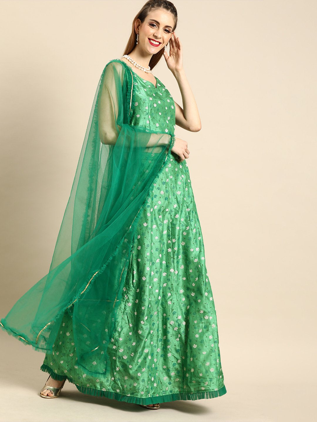 Women's Nayo Green Printed Dola Silk Lehenga Choli With Dupatta - Nayo Clothing