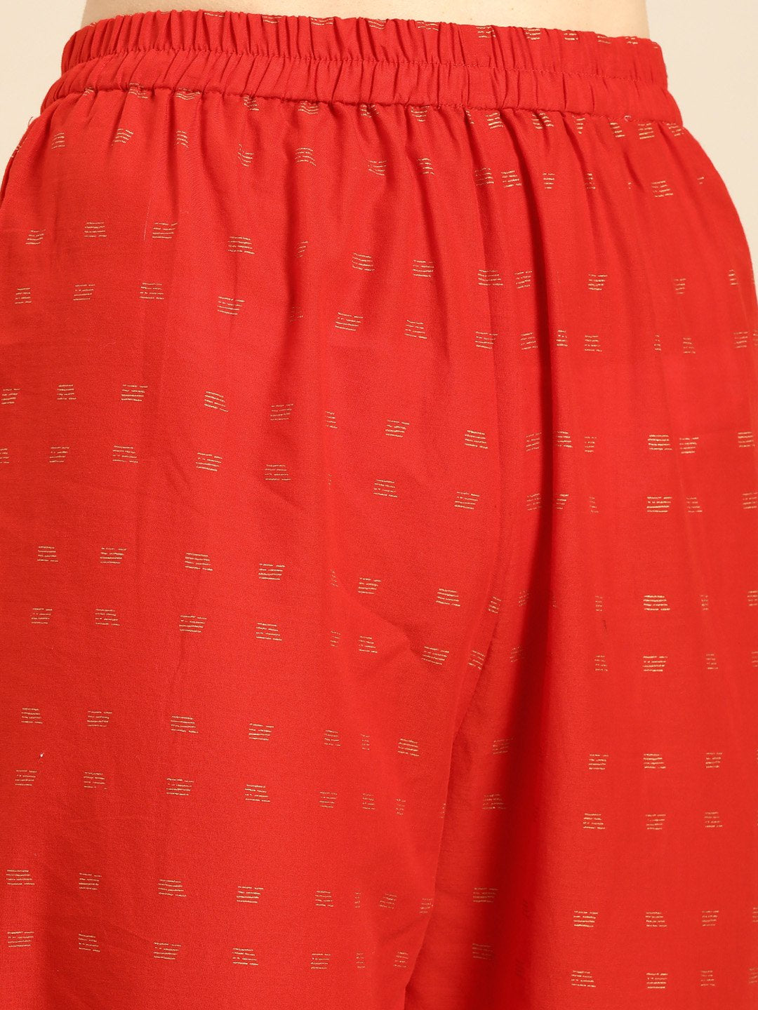 Women's Nayo Red Short Sleeves Flared Gathered Kurta With Palazzo - Nayo Clothing