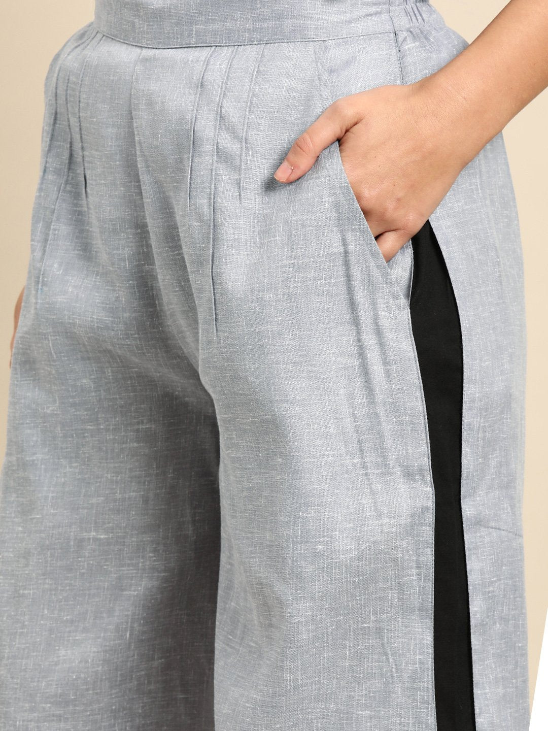 Women's Nayo Grey  Self Design Cotton Wide Leg Palazzo - Nayo Clothing
