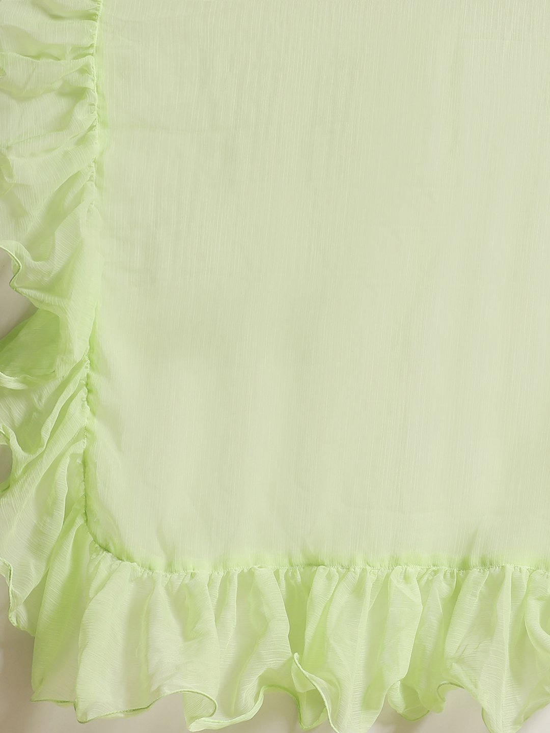 Women's Mint Green Ruffled Saree With Ruffled Blouse - Nayo Clothing