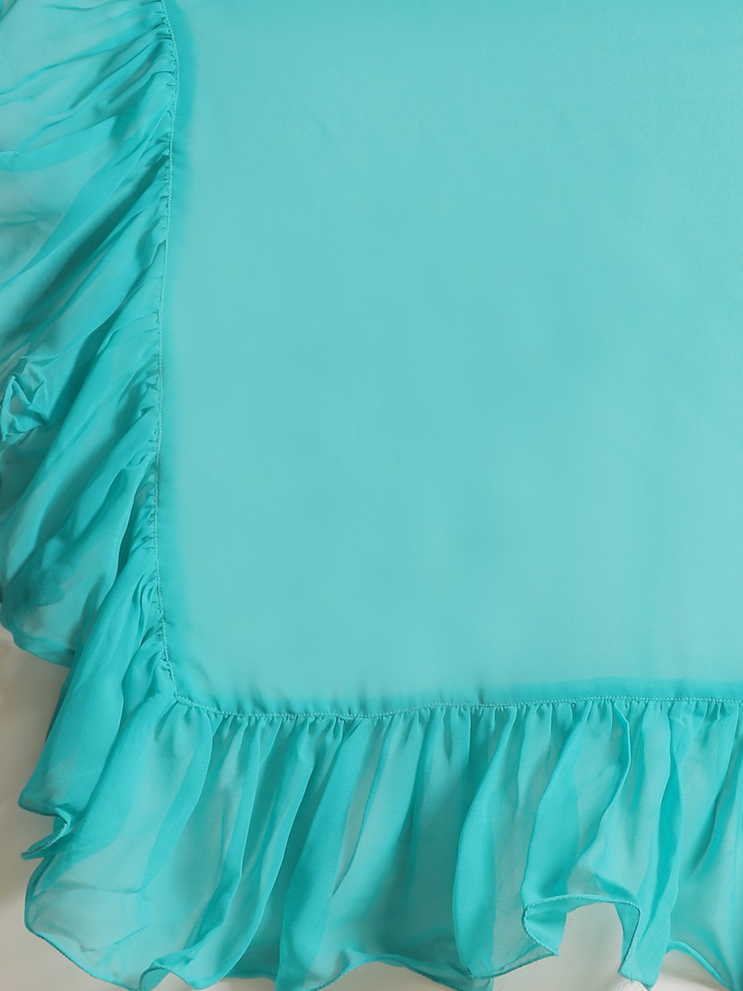 Women's Sky Blue Ruffled Saree With Blouse - Nayo Clothing