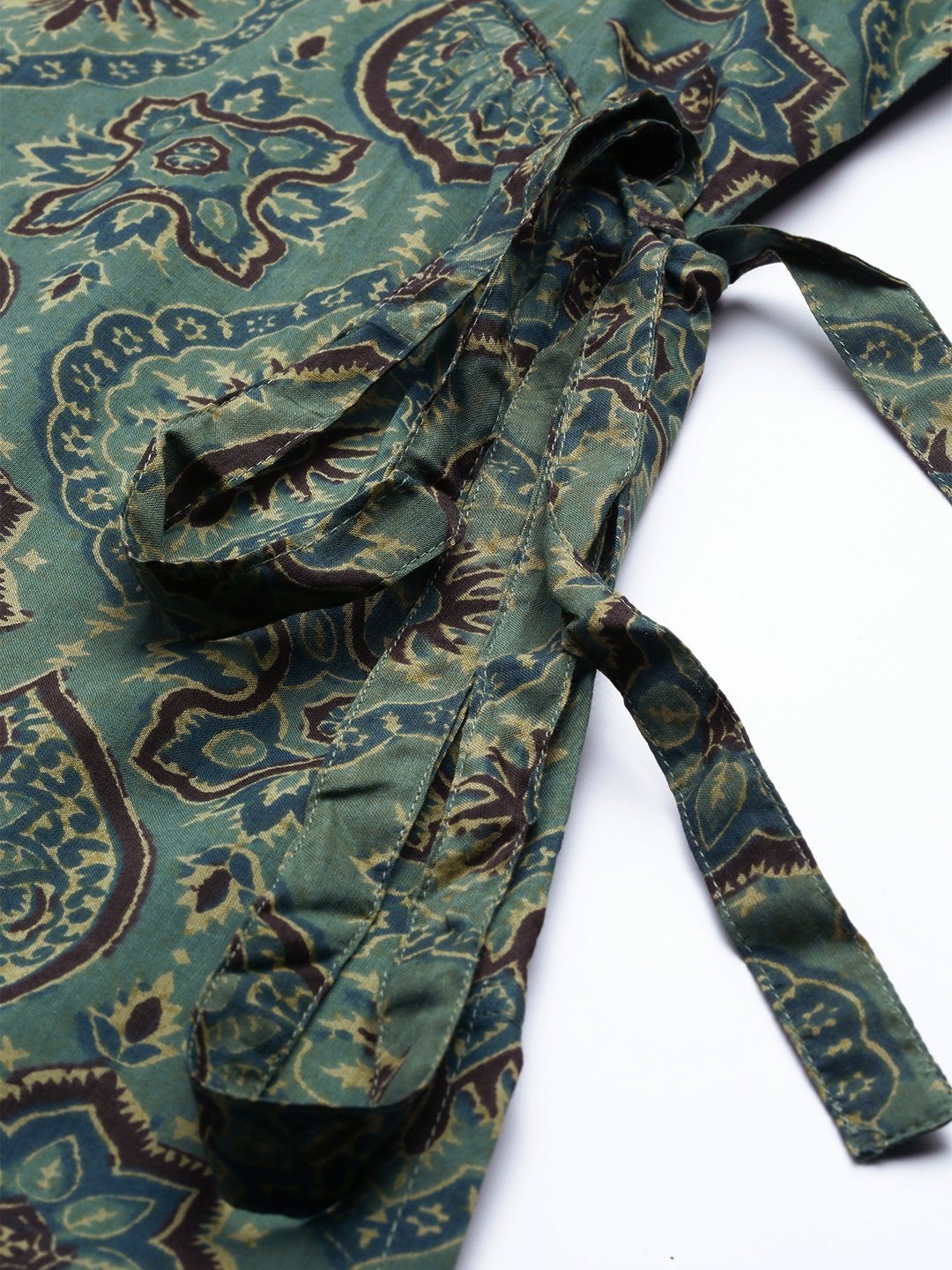 Women's Sage Green Three-Quarter Sleeves Printed Straight Pure Cotton Kurta With Palazzo - Nayo Clothing