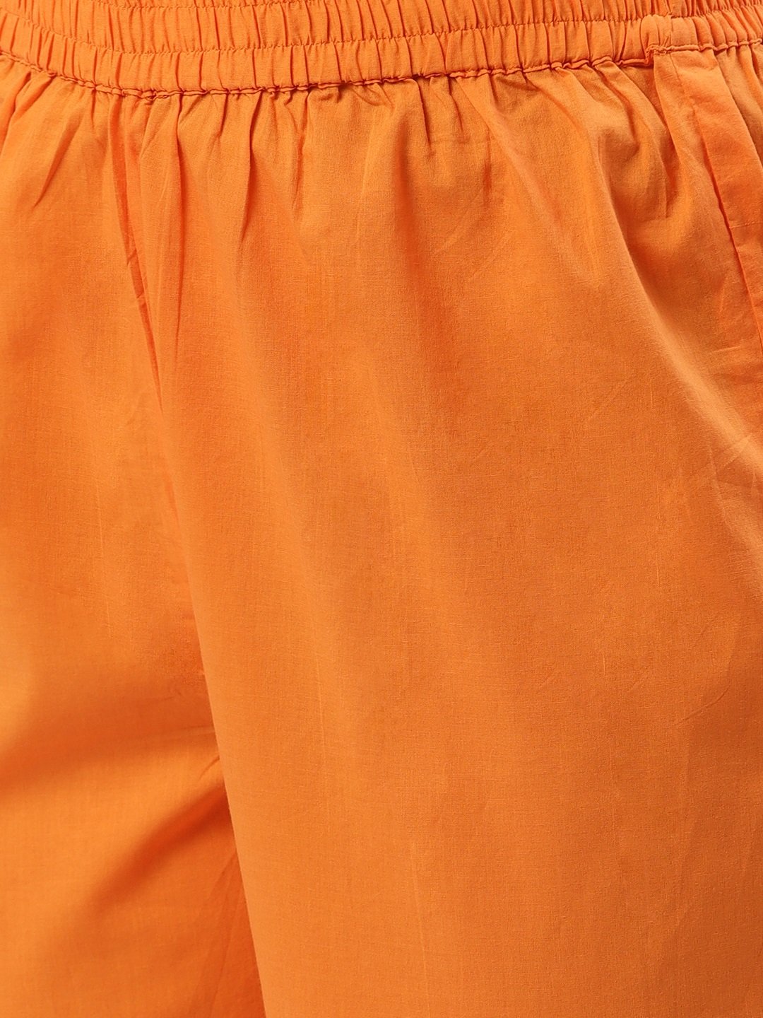 Women's Rust Orange Three-Quarter Sleeves Straight Kurta And Trouser Pant Set - Nayo Clothing